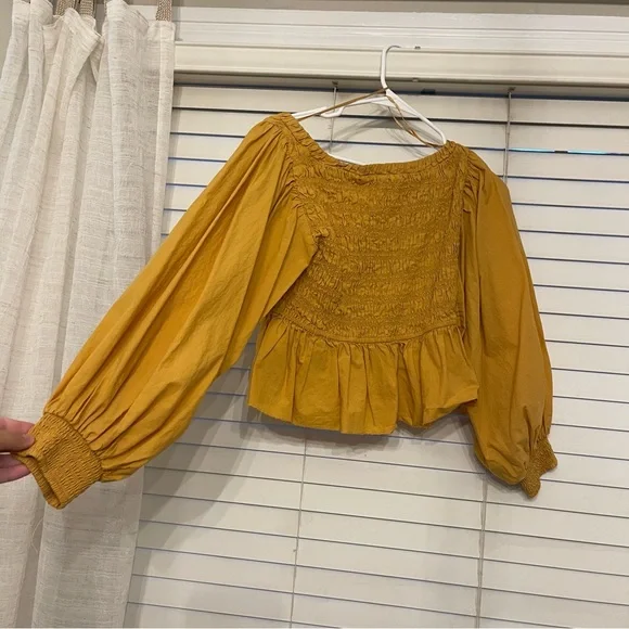 Free people smocked top poplin puff sleeve - Picture 4 of 5